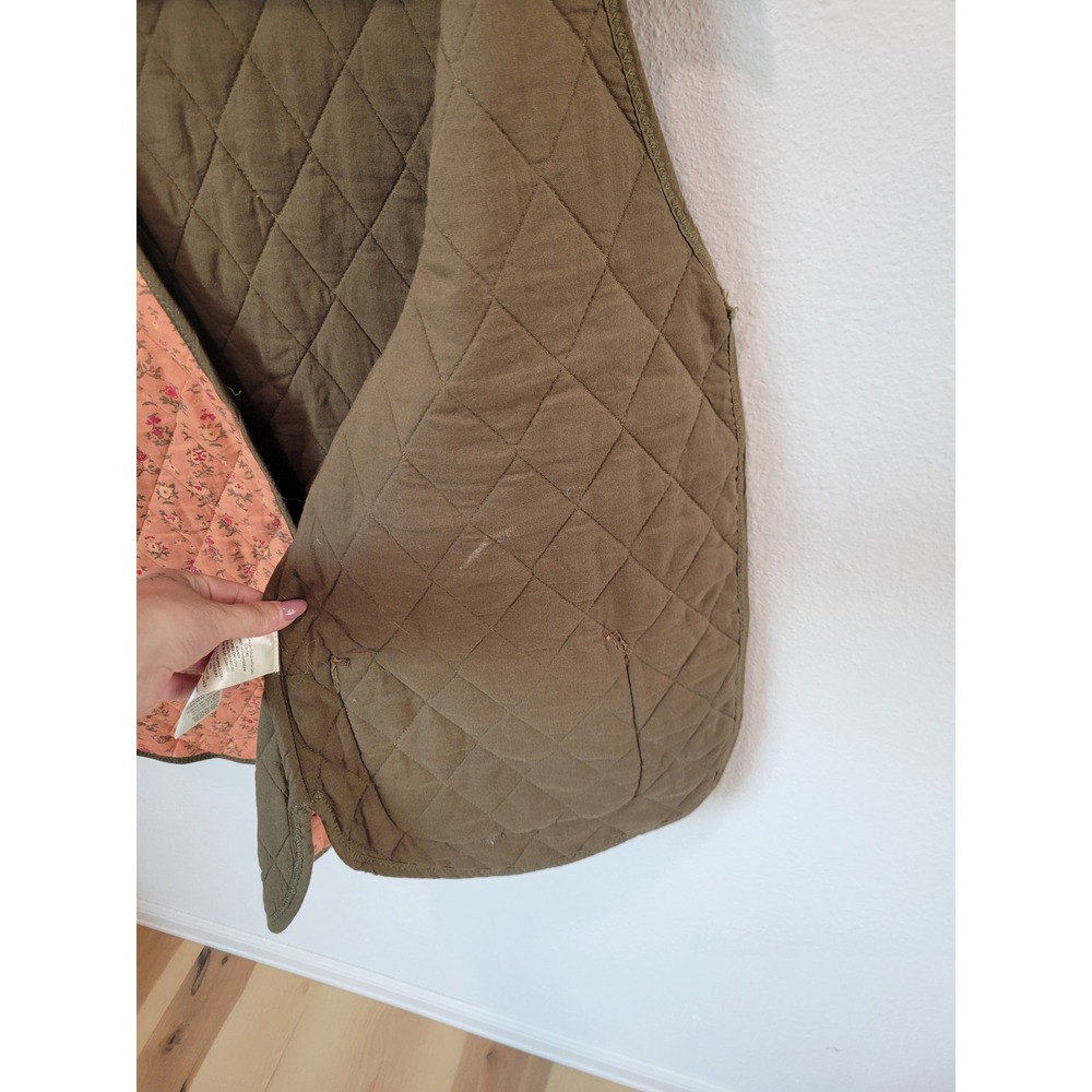 Free People Quilted Floral Vest Coral Pink Green Cotton Size M Boho Cottagecore - Picture 7 of 11